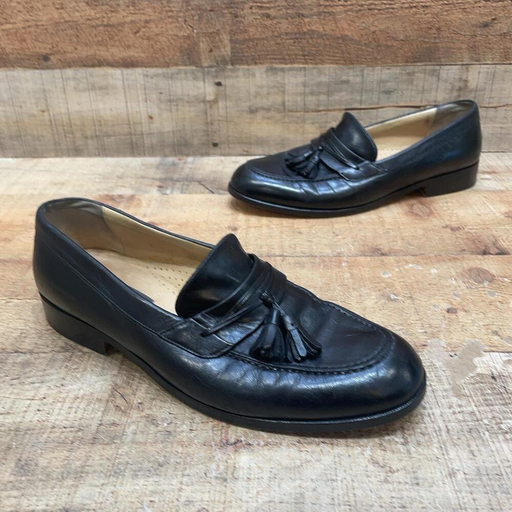 Bally VTG Shoes Mens Size 10.5 D 44.5 Black Leather Tassel Loafer Dress Italy